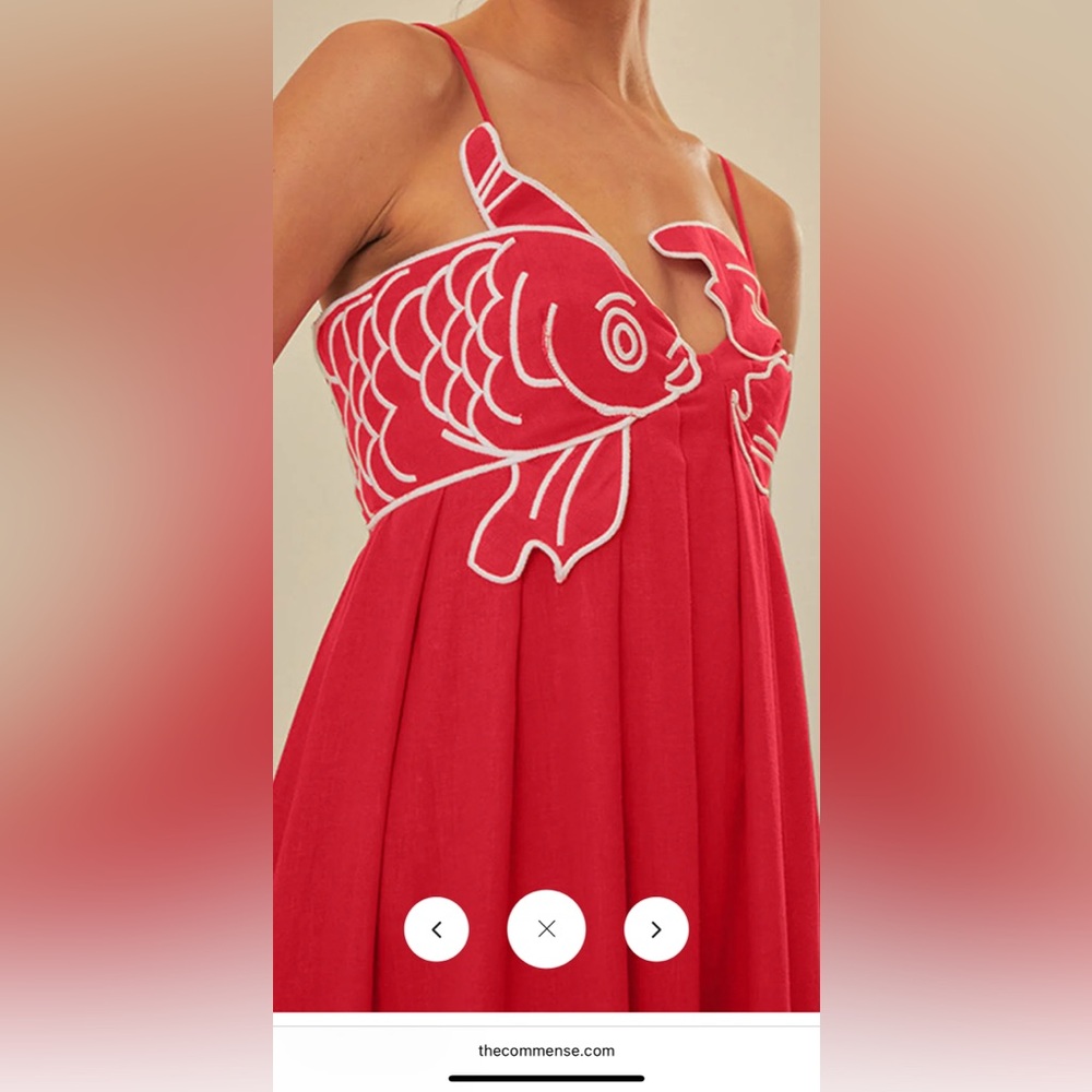 Commense Maxi Dress Embroidered Fish Applique Sleeveless Red Size M
